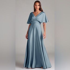 Azazie Satin Dusty Blue Maxi Dress